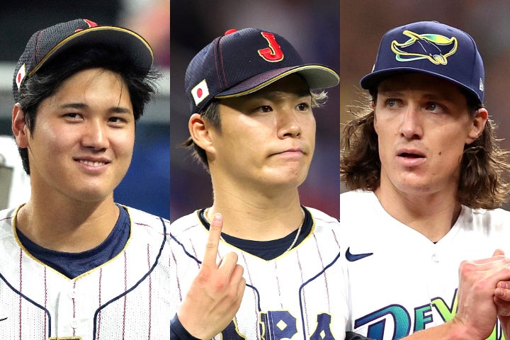 ドジャースは今オフに大谷（左）、山本（中央）、グラスノー（右）を獲得。大幅に戦力を向上させた。(C)Getty Images