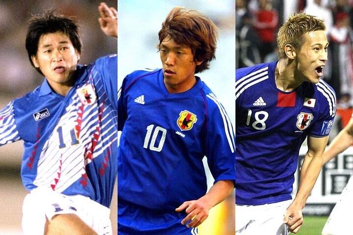 アジア杯の歴代日本代表の中で英雄に挙げられた左から三浦、中村、本田。(C)Getty Images