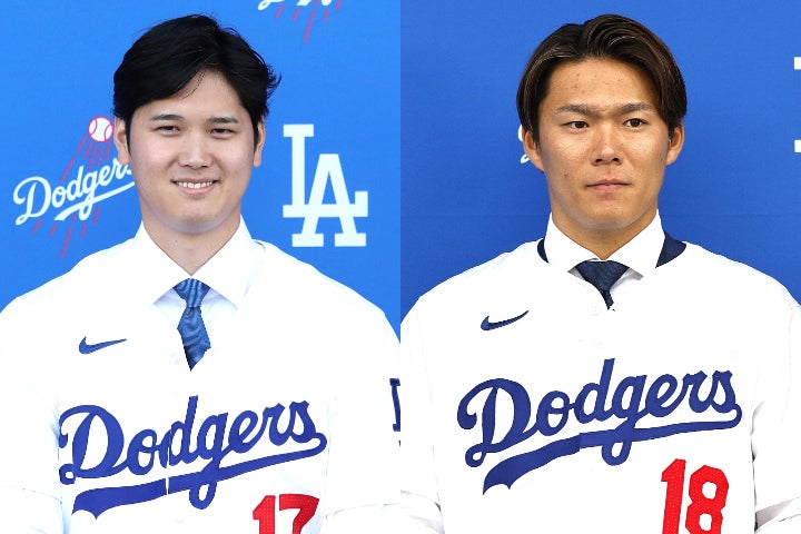 今オフに大谷（左）、山本（右）と大型契約を結んだドジャース。世界的な話題にもなり、フィールドの内外で波及効果が期待されている。(C)Getty Images