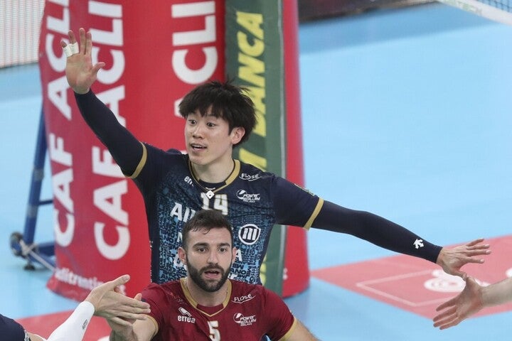 出だしでミスを犯した石川だが、全体２位の12得点を挙げた。(C) Lega Pallavolo Serie A