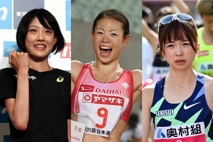 大阪国際女子マラソンに挑む有力選手たち。左から前田、松田、佐藤。(C)Getty Imges,産経新聞社