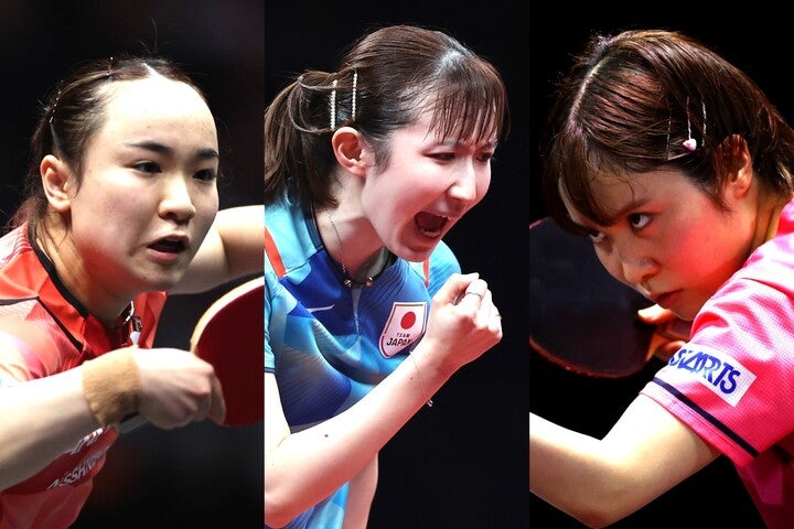日本女子の黄金世代３人。左から伊藤、早田、平野。(C)Getty Images
