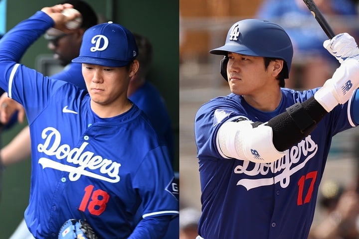 MLB１年目である山本（左）の成功はチームメイトである大谷（右）がカギを握っている!? (C) Getty Images