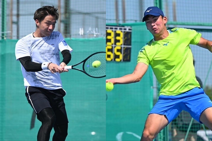 亜大国際トーナメント、シングルスでベスト４入りしたプロ２年目の白石光（左）と田口涼太郎（右）。写真提供：亜細亜大学国際テニストーナメント