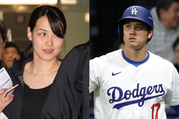 大谷（右）の打席を新妻・真美子（左）さんが見守る姿を現地中継映像が捉えた。(C)Getty Images