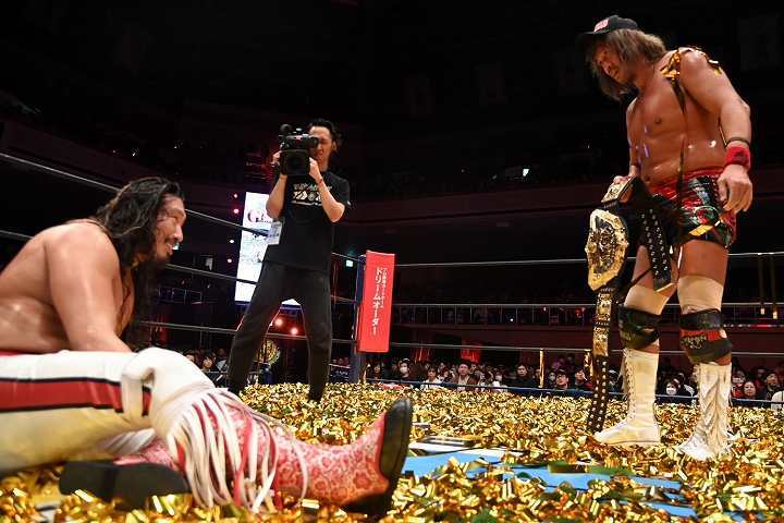 辻陽太の挑戦を退けた内藤哲也がIWGP王座を防衛した。写真：新日本プロレスリング