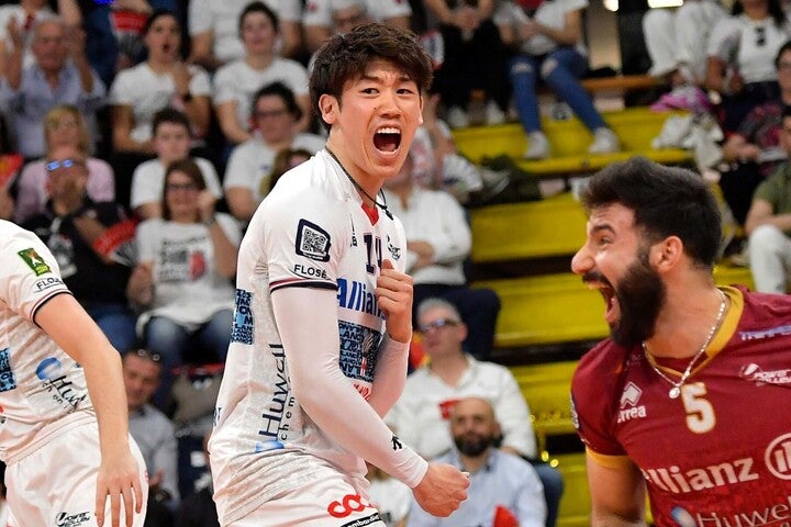 序盤は快調だった石川だが、中盤以降は強豪ペルージャに苦戦した。(C) Lega Pallavolo Serie A