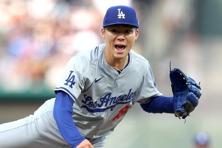 MLB１年目で４勝を挙げているドジャースの山本。(C)Getty Images