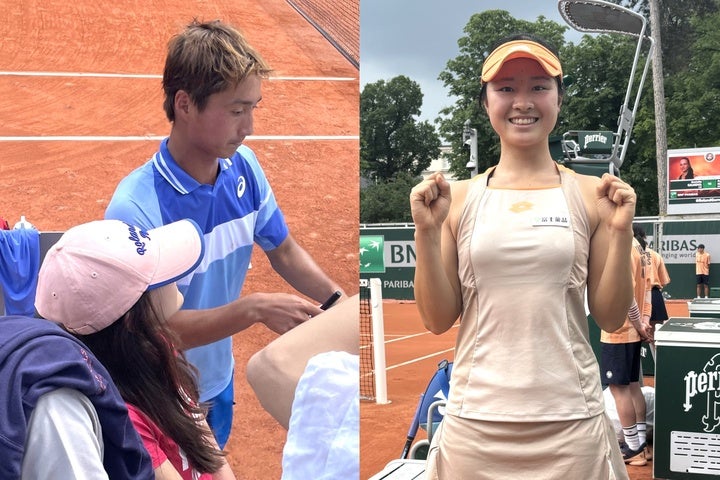 全仏オープン予選１回戦（写真）を勝ち抜いた望月慎太郎と齋藤咲良。写真：内田暁