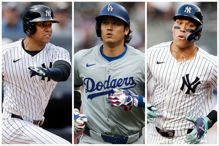 左からソト、大谷、ジャッジ。MLBを代表する３人のスラッガーの“競演”にも期待したい。(C)Getty Images