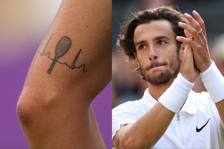 ムゼッティの左腕に描かれたテニスへの情熱を表す「心電図とラケット」を組み合わせたタトゥー。(C)Getty Images