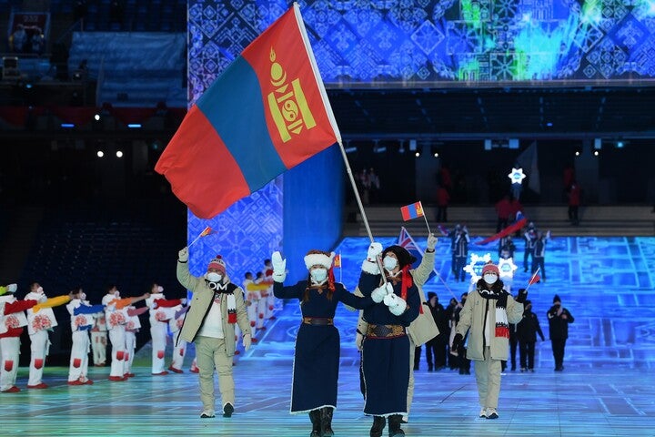 冬季・北京五輪の開会式に参加した際のモンゴル代表。(C)Getty Images