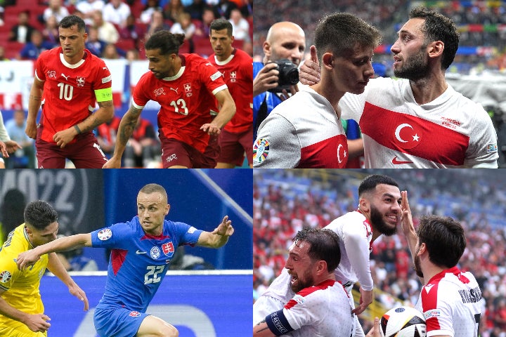 中堅国のスイス（左上）やトルコ（右上）が躍進。小国のスロバキア（左下）やジョージア（右下）の決勝トーナメント進出も今大会の話題となった。(C)Getty Images