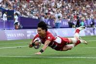 日本は津岡が一時同点となるトライを挙げた。(C) Getty Images