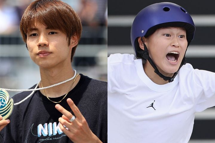 東京五輪金メダリストの堀米（左）と五輪初出場の14歳小野寺（右）。(C)Getty Images