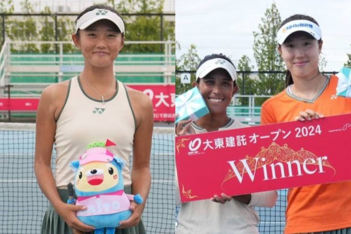 虫賀（左）は決勝で韓国の選手にストレートで敗退し準優勝。秋田／チェ・ジヒ（右）は宮本／永田との２時間越えの熱戦を制し栄冠を手にした。写真：（C）JWT50