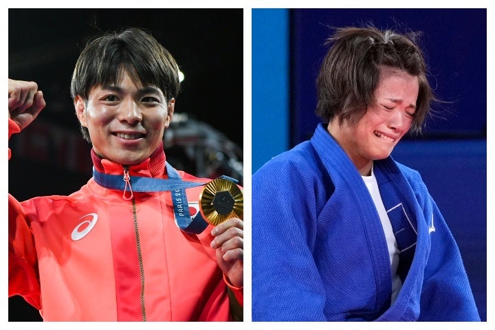 悲願の五輪連覇を成し遂げた阿部一二三（左）は４年後に妹の詩（右）と金メダルを獲ると誓った。写真：Getty Images、AP/アフロ
