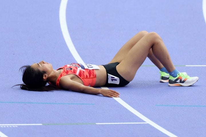 5000ｍで予選敗退となった田中はレース直後、フィールドに倒れた。(C)Getty Images