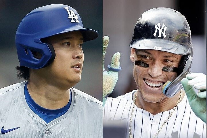 本塁打王レースでナ・リーグトップの大谷（左）とア・リーグトップのジャッジ（右）。ともに異次元のパフォーマンスをみせている。(C) Getty Images