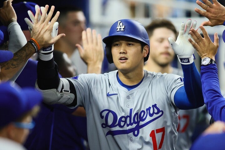 メジャーリーグ初の48-48に到達した、ドジャースの大谷。(C)Getty Images