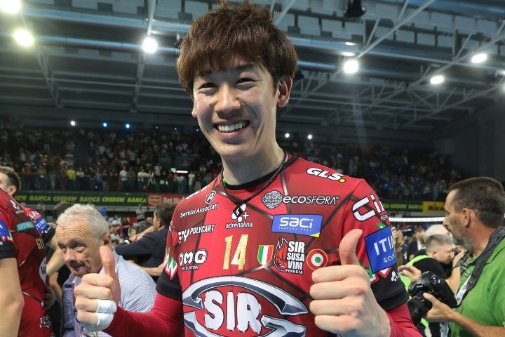 スーパー杯優勝に貢献した石川。MVPを受賞する大活躍だった。(C)Lega Pallavolo Serie A