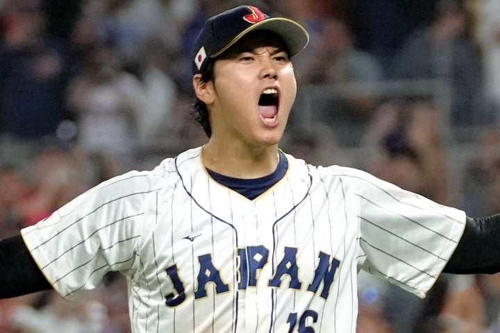 2023年のWBC決勝でトラウトを空振り三振に仕留めた大谷。(C)Getty Images