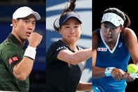 錦織（左）は下部大会。日比野（中）、内島（右）ら７名の女子選手が中国の大会に出場する。（C）Getty Images