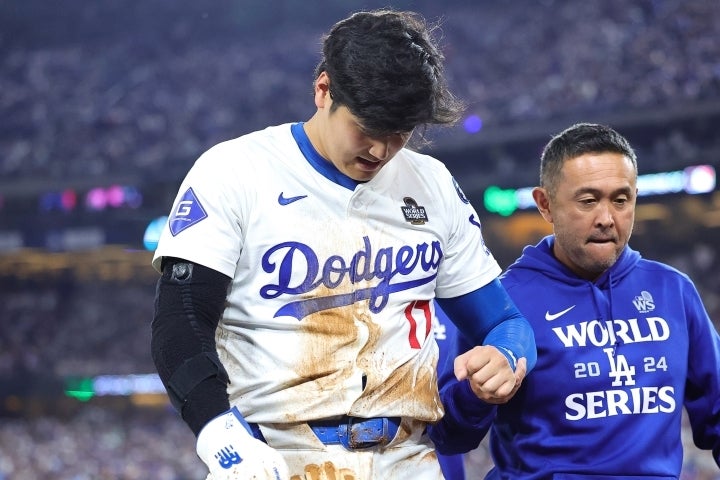 ワールドシリーズ第２戦で大谷が左肩を負傷。第３戦以降の出場は不透明な状況だ。(C)Getty Images