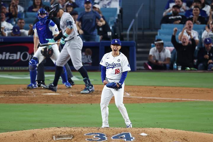 山本はヤンキースを１安打に封じる好投をみせ２連勝に貢献した。(C) Getty Images