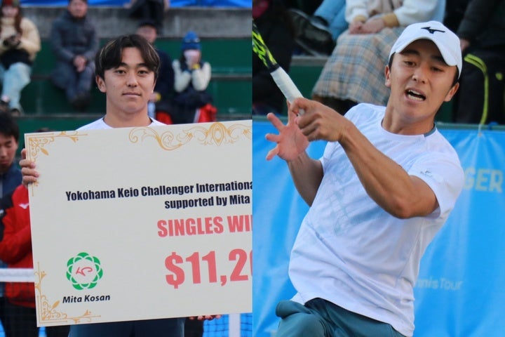 慶應チャンレジャー優勝の清水。6度目のATPチャレンジャー決勝でついに栄冠を手にした。写真:前道右京(スマッシュ編集部)