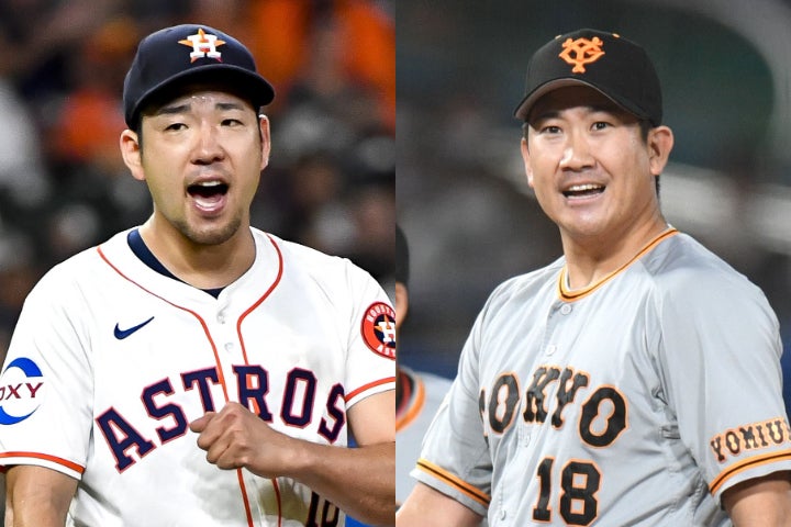 エンジェルスとの合意報道が出た菊池（左）と、今オフにMLBに移籍する菅野（右）。(C)Getty Images、THE DIGEST写真部