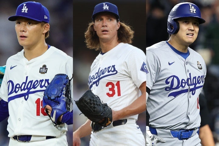 山本(左)、グラスノー(中)、大谷(右)は、６人ローテーションの柱になれるか。(C)Getty Images