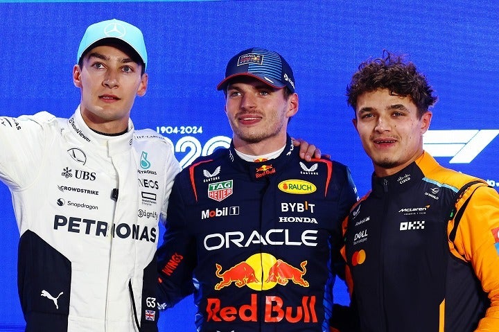 カタールGP予選でトップ３だったラッセル（左）、フェルスタッペン（中央）、ノリス（右）。(C)Getty Images