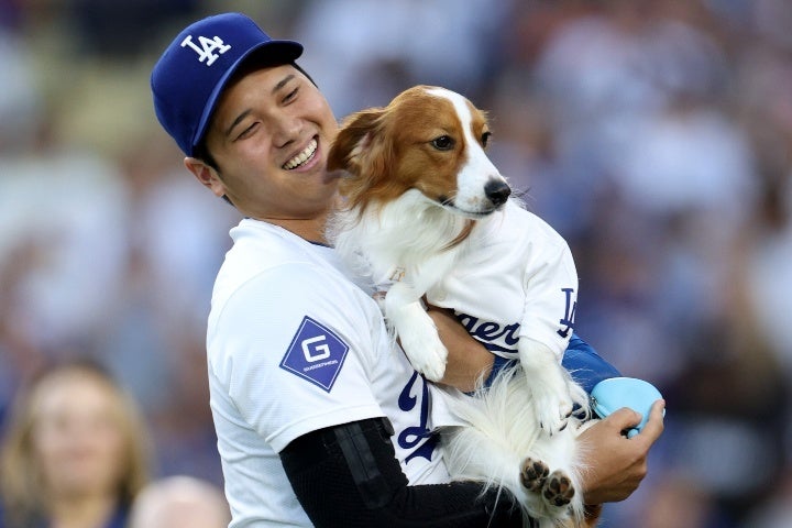 大谷がインスタ内にデコピンの最新画像を公開した。(C)Getty Images