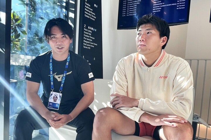 昨年の全日本選手権優勝ペアで今回初めて全豪オープンに出場した渡邉聖太（左）と柚木武（右）の２人（写真は全豪オープン会場）。写真：内田暁