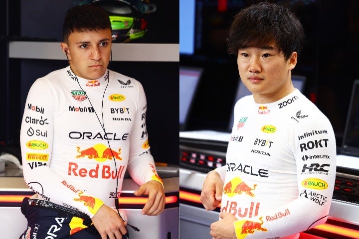 レーシングブルズのハジャー（左）と角田（右）。彼らのチーム内バトルも楽しみだ。(C)Getty Images