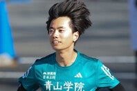 別大マラソンでは、青学大の若林宏樹（４年）が２時間６分７秒で初マラソン日本最高＆学生新記録を樹立。ユニークなキャラクターで多くのファンに愛されている。写真：滝川敏之