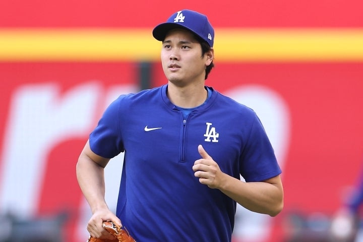 ドジャースが大谷翔平の自主トレを公式SNSにアップした。(C)Getty Images