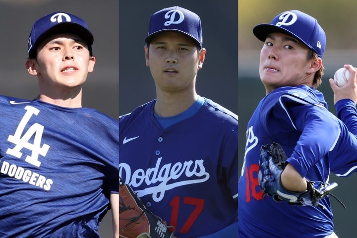 大谷（中央）、山本（右）、佐々木（左）の仲睦まじい３ショットが韓国でも話題になっている。(C) Getty Images