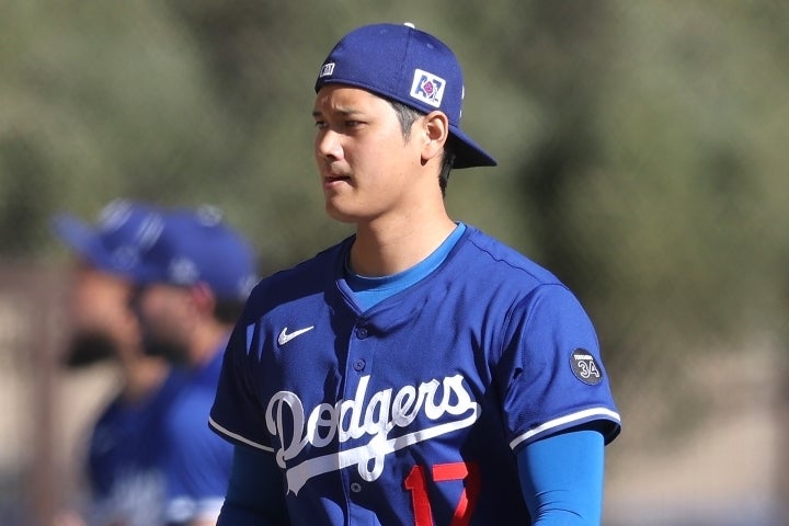 スライディングフォーム変更をした大谷。(C)Getty Images