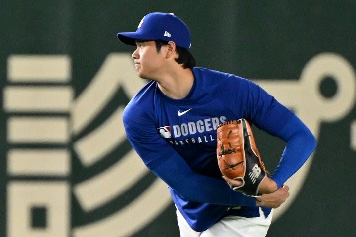 キャッチボールなどを行なった大谷。(C)Getty Images