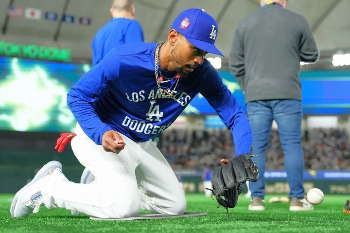 試合前練習に姿を現したベッツ。(C)Getty Images