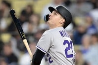 ドジャース戦で本塁打を放ったロッキーズのモニアック。(C)Getty Images
