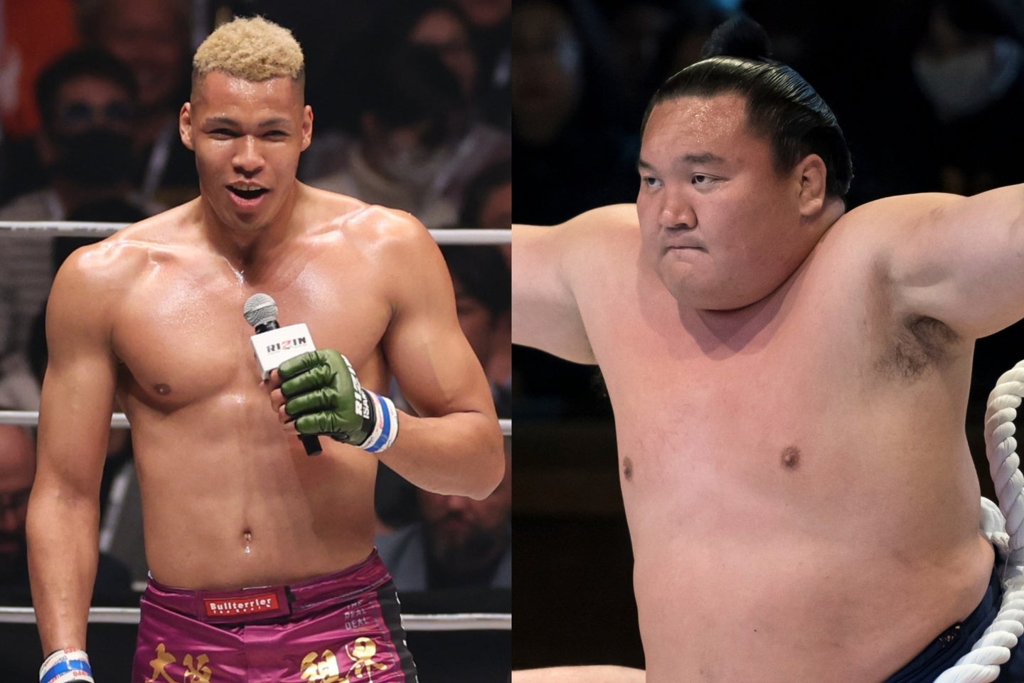 エドポロキング（左）のSNSに登場した元横綱白鵬の宮城野親方（右／写真は現役時代）。写真：THE DIGEST写真部｜(C) Getty Images