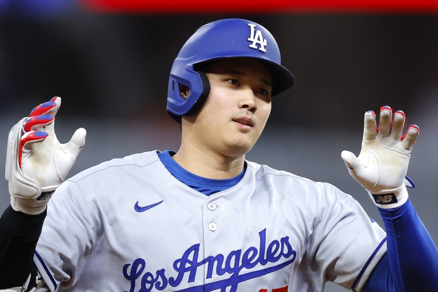 ブレーブス戦で、大谷は８号ソロを含む３安打と活躍した。(C)Getty Images