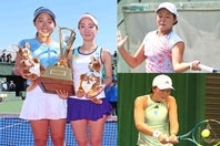 カンガルーカップ国際女子のダブルスで清水綾乃／小堀桃子が頂点に立った（写真左）。シングルスでは17歳の園部八奏（右上）と18歳の小池愛菜（右下）が８強入り。写真提供：岐阜県テニス協会