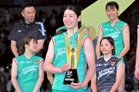 MVPを受賞した大阪MVの田中。女子バレー界の人気低迷に危機感を募らせている。写真：金子拓弥（THE DIGEST写真部）