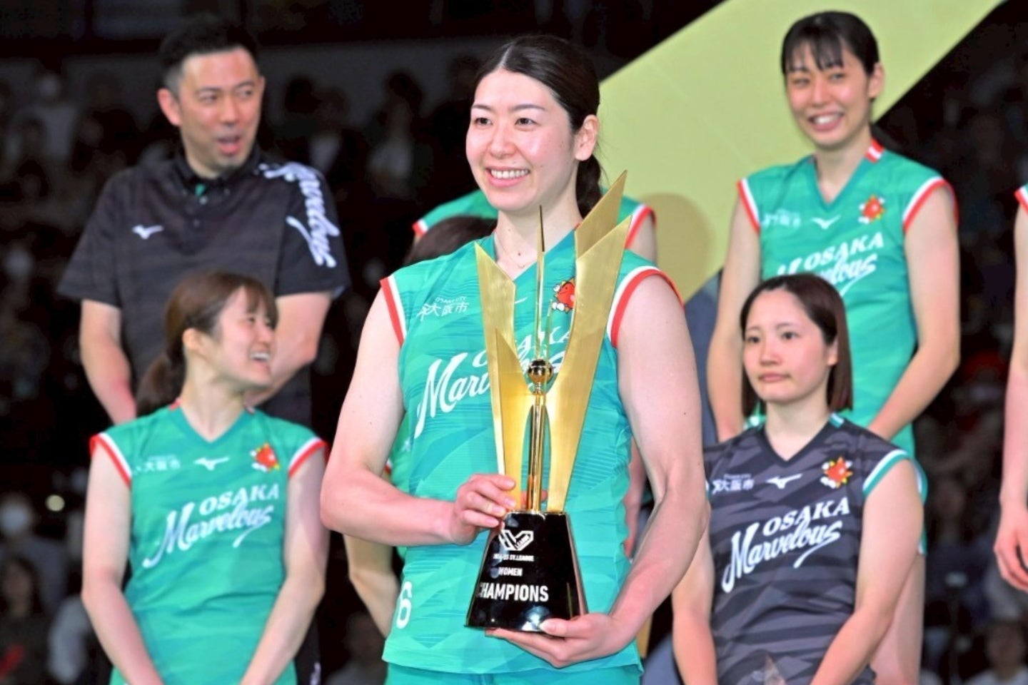 MVPを受賞した大阪MVの田中。女子バレー界の人気低迷に危機感を募らせている。写真：金子拓弥（THE DIGEST写真部）
