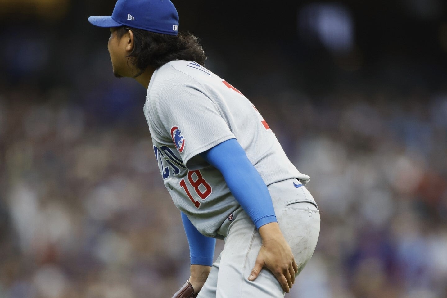 ブルワーズ戦で左ハムストリングを負傷した今永。(C)Getty Images