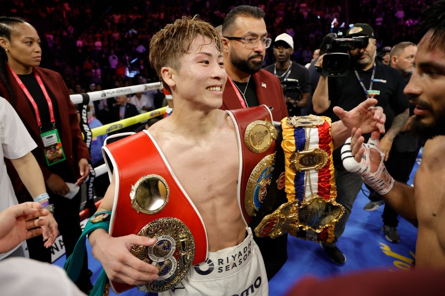 井上は４年ぶりとなった米ラスベガスでのリングで４度目の王座防衛を果たした。(C)Getty Images